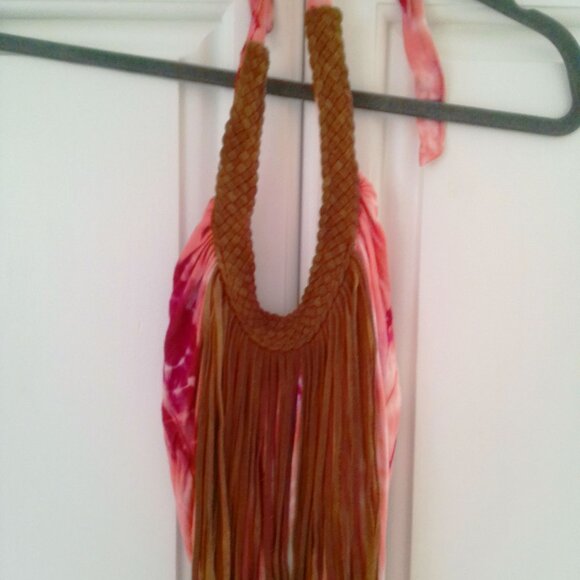 Sky Halter Fringed Tie Dye Sunset Maxi Dress - Picture 2 of 6